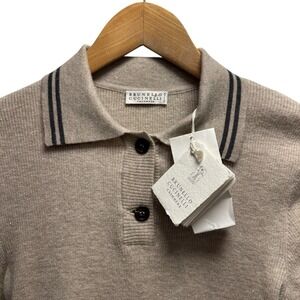 Brunello Cucinelli NEW Mens Size Large Tan Sparkly Cashmere Collared S/S Sweater